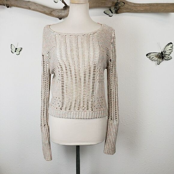 Free people open knit heathered crew neck sweater - Picture 1 of 7